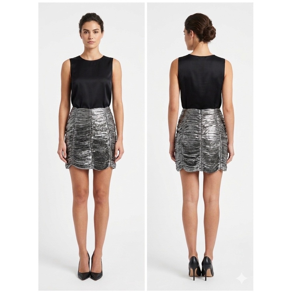 Aqua Bloomingdale's Exclusiveโ Metallic Silver Ruched Mini Skirt XS NEW